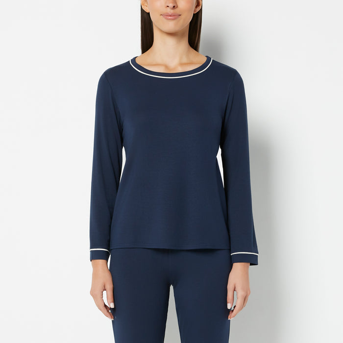 Casual Sleep Long Sleeve Scoop Neck Top in Navy Blazer