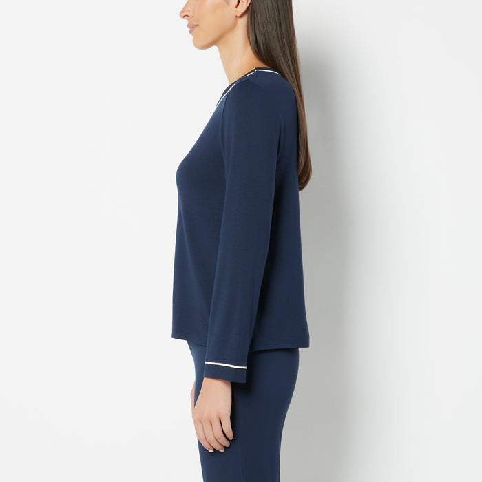 Casual Sleep Long Sleeve Scoop Neck Top in Navy Blazer