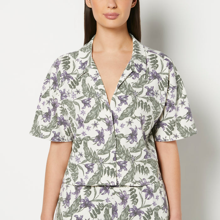 Casual Sleep Short Sleeve Textured Knit Button Down in Island Floral