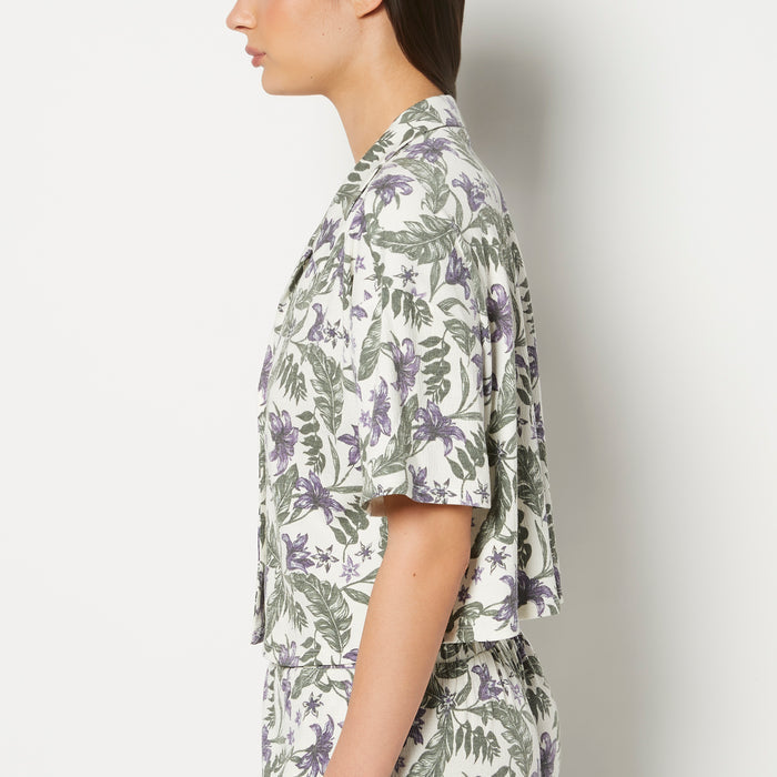 Casual Sleep Short Sleeve Textured Knit Button Down in Island Floral