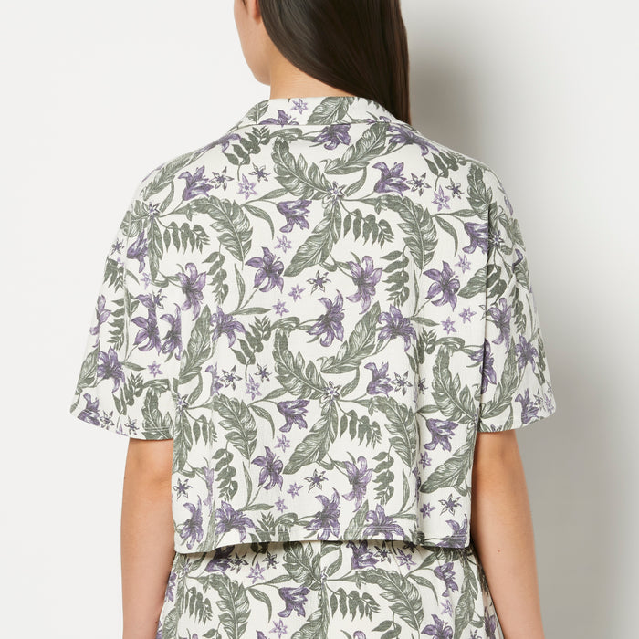 Casual Sleep Short Sleeve Textured Knit Button Down in Island Floral