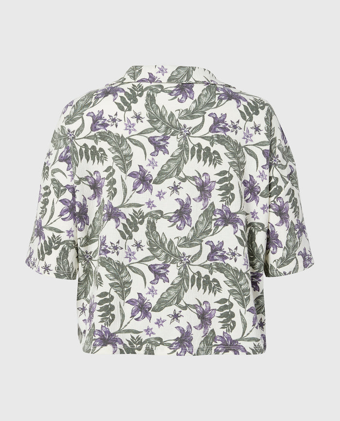 Casual Sleep Short Sleeve Textured Knit Button Down in Island Floral