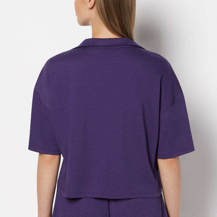 Casual Sleep Short Sleeve Textured Knit Button Down in Mulberry Purple