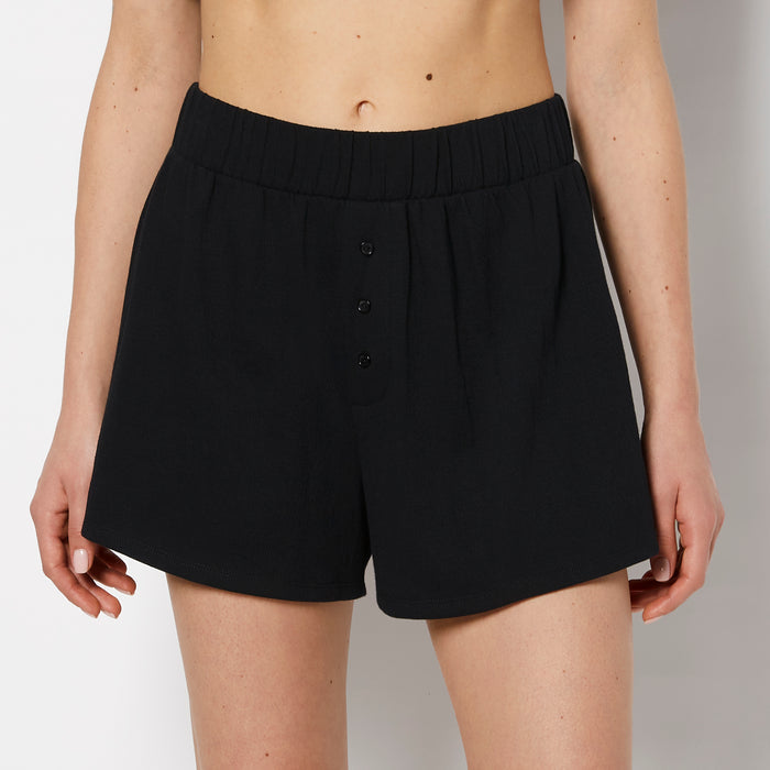 Casual Sleep Textured Knit Boxer Short in Tuxedo Black