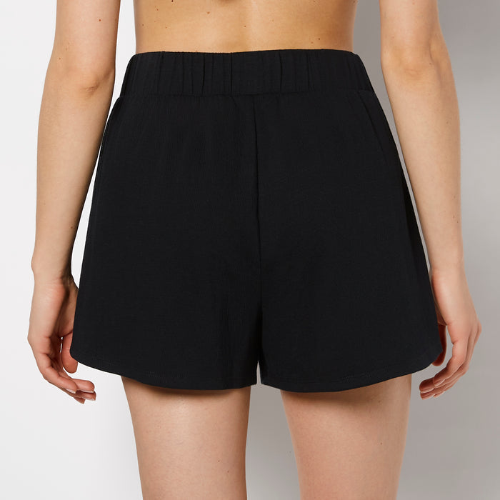 Casual Sleep Textured Knit Boxer Short in Tuxedo Black