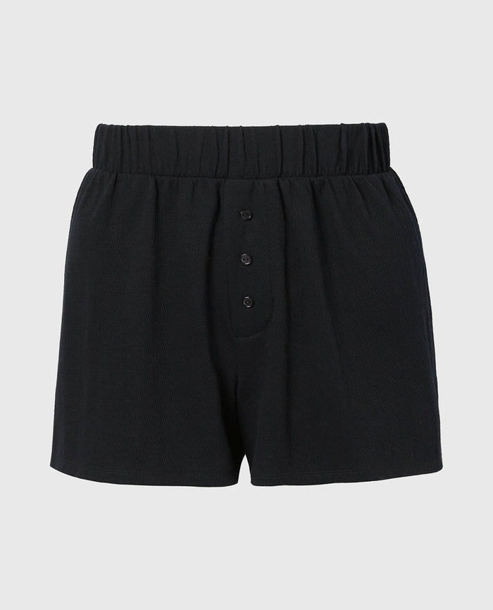 Casual Sleep Textured Knit Boxer Short in Tuxedo Black