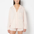 Casual Sleep Textured Knit Long Sleeve Button Down in Pearl Blush