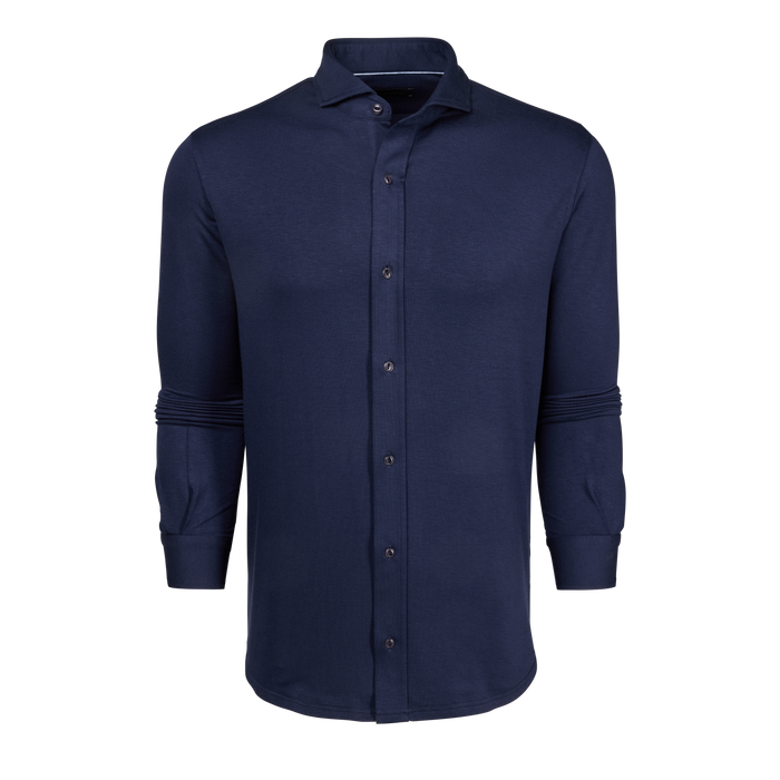 Vintage Indigo Catskill Knit Shirt - Front View, Tailored Fit with Cutaway Collar | Greyson Clothiers
