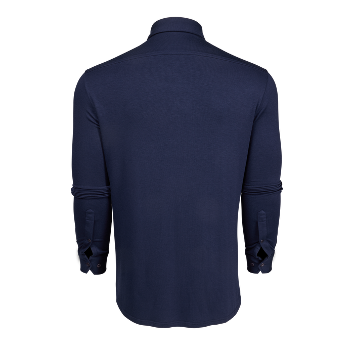 Vintage Indigo Catskill Knit Shirt - Back View, Pleated Cuff & Button Detail | Greyson Clothiers