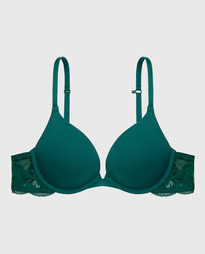 Charmed Micro Cup Bra with Lace Wing in Emerald Green