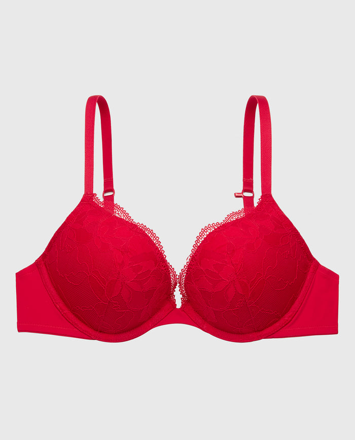 Charmed Push Up Plunge Lace Cup Bra in Crimson