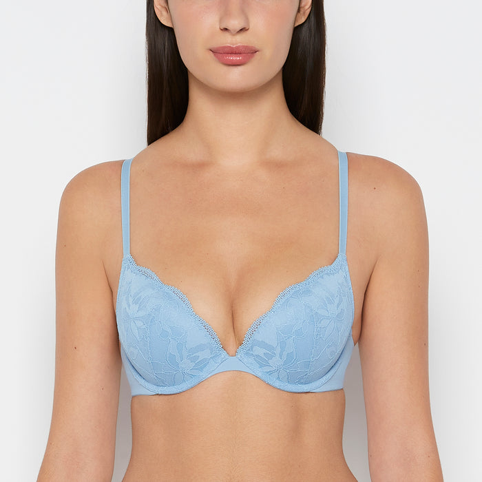Charmed Push Up Plunge Lace Cup Bra in Glacier Lake
