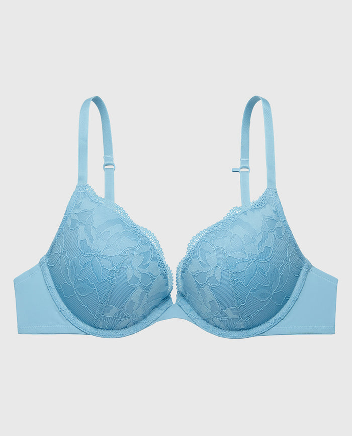 Charmed Push Up Plunge Lace Cup Bra in Glacier Lake