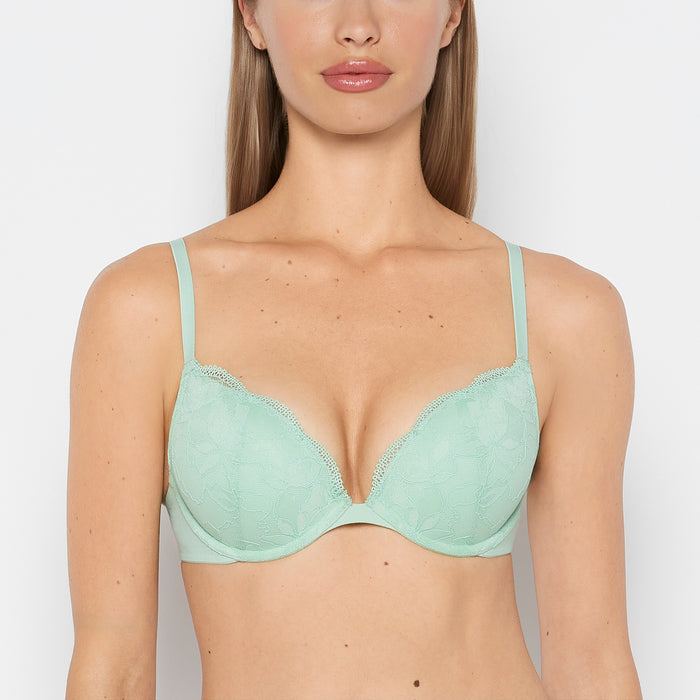 Charmed Push Up Plunge Lace Cup Bra in Hemlock