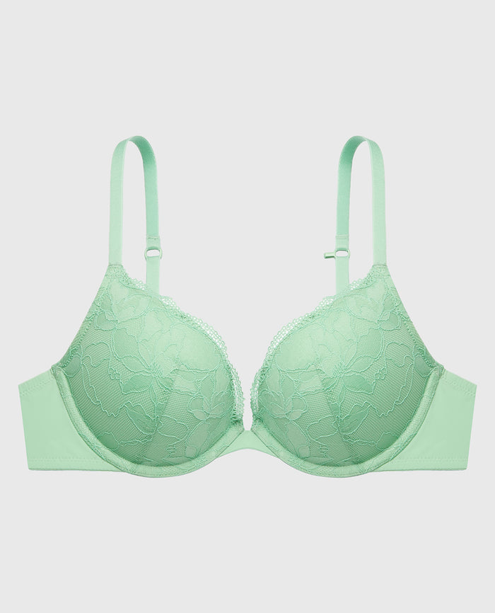 Charmed Push Up Plunge Lace Cup Bra in Hemlock