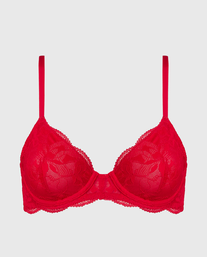 Charmed unlined demi bra in Crimson