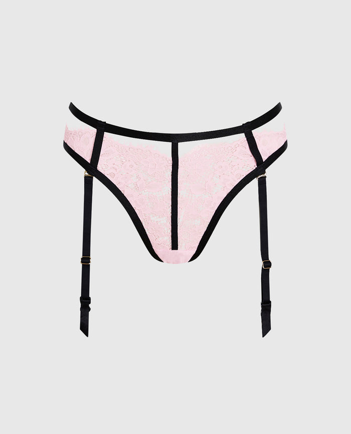 Cheeky Panty with Garter in Pink-A-Boo
