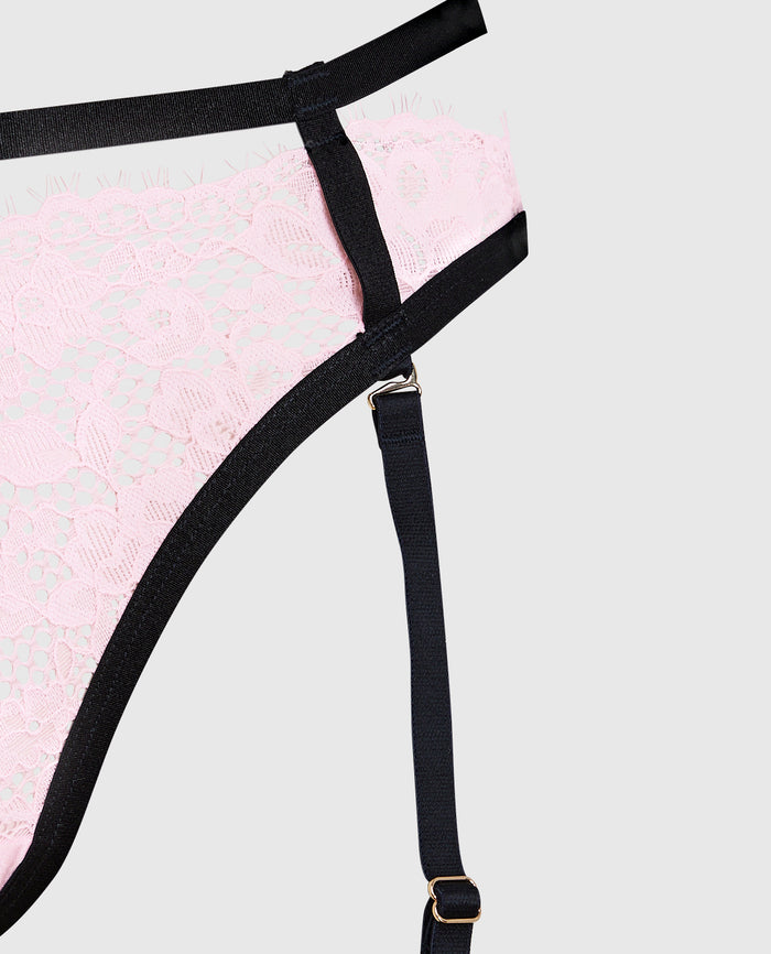 Cheeky Panty with Garter in Pink-A-Boo