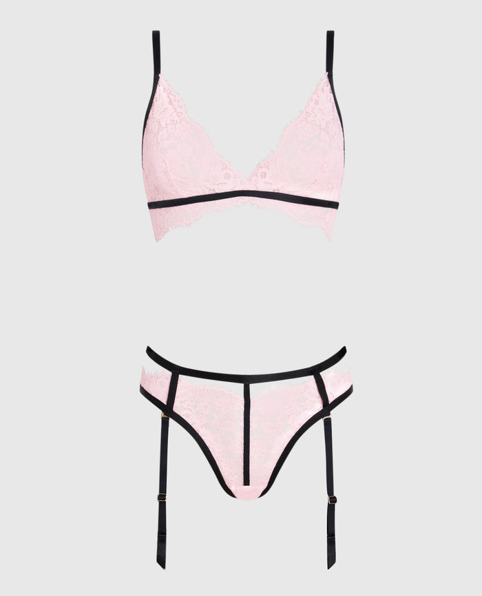 Cheeky Panty with Garter in Pink-A-Boo