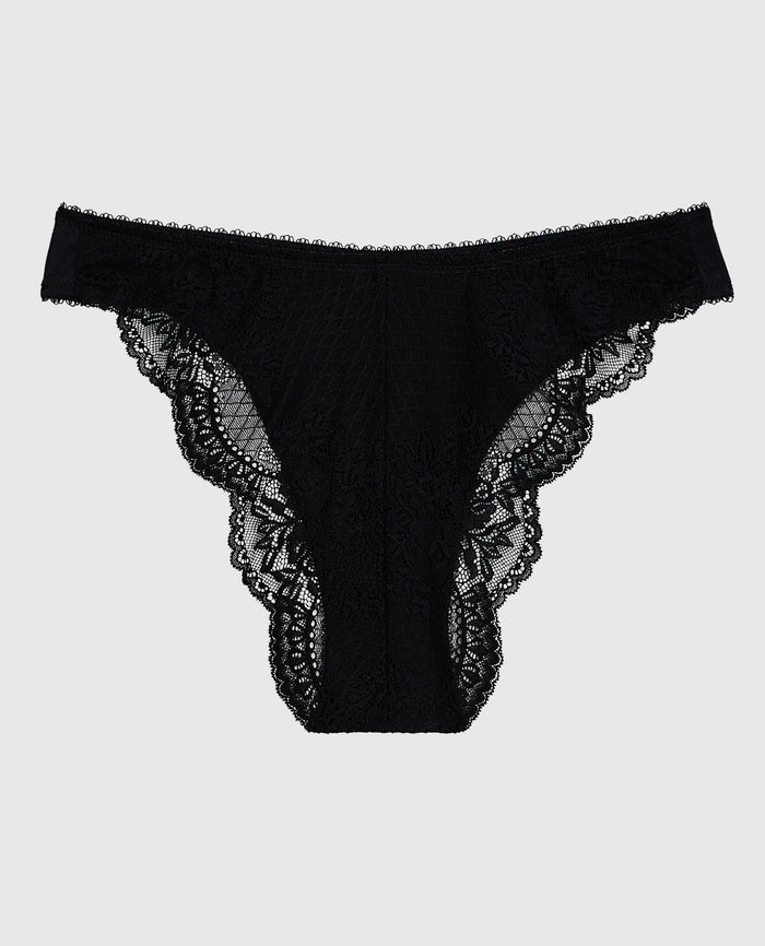 Cheeky Panty with Lace Back in Smoulder Black