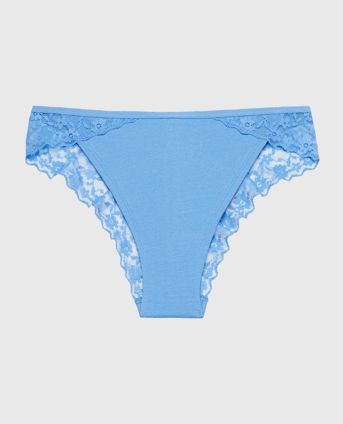 Cheeky Panty With Lace Trim in Azure Blue