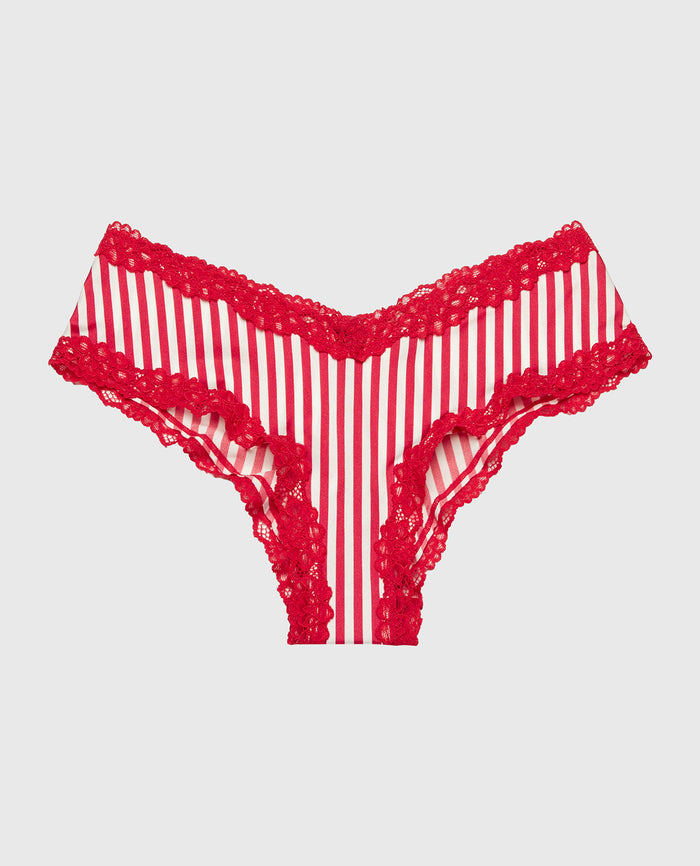 Cheeky Panty With Lace Trim in Candy Cane Stripe