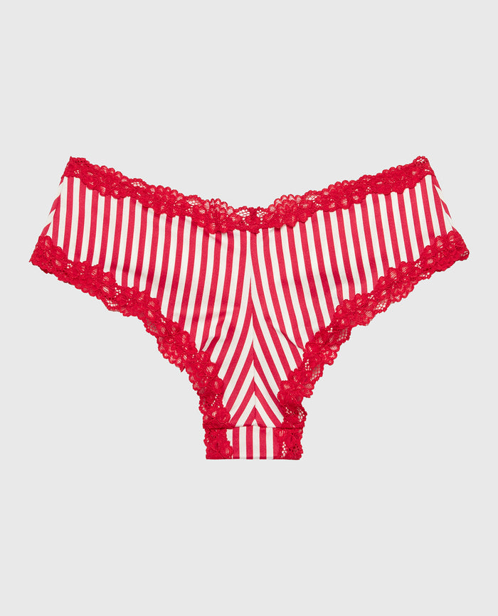 Cheeky Panty With Lace Trim in Candy Cane Stripe
