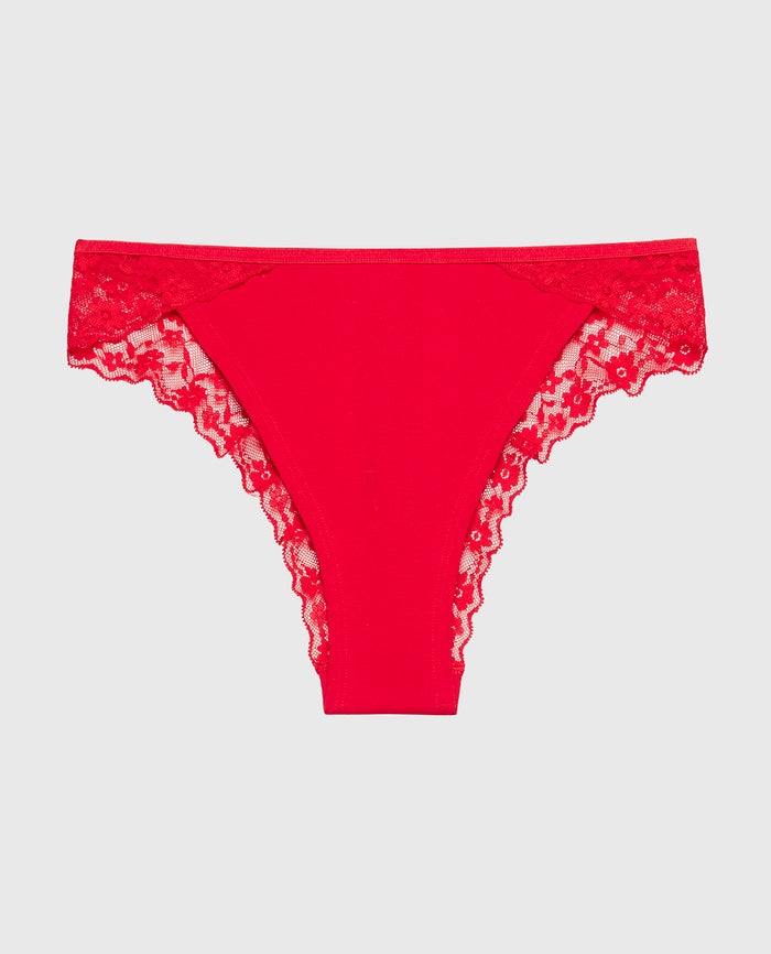 Cheeky Panty With Lace Trim in Chili Red