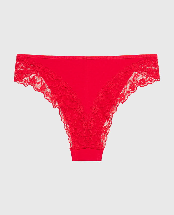 Cheeky Panty With Lace Trim in Chili Red