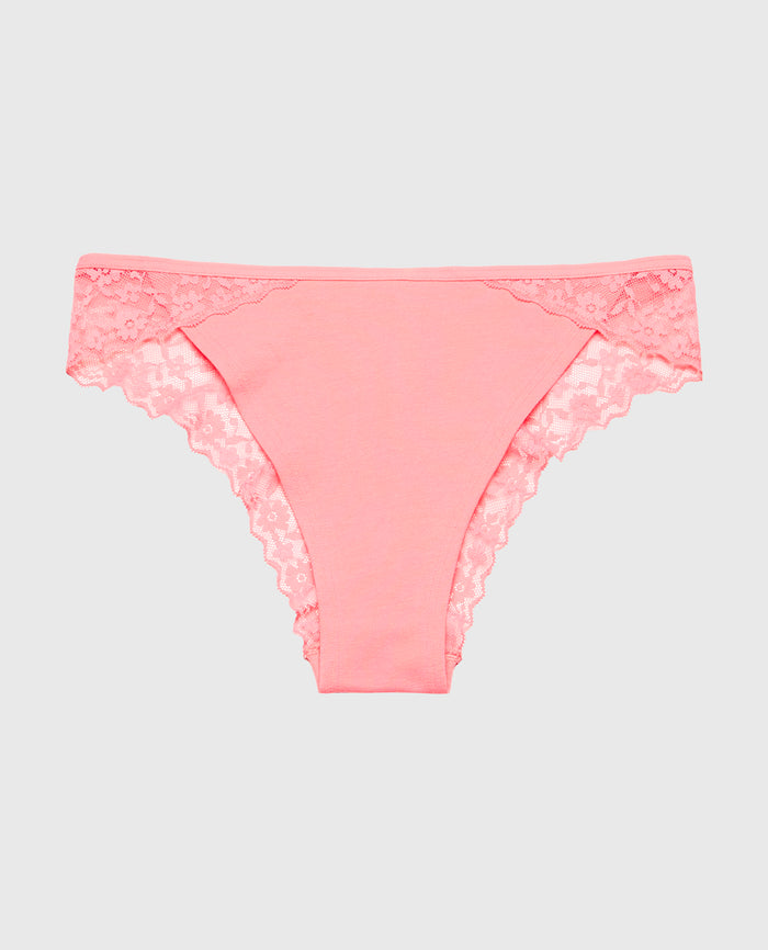 Cheeky Panty With Lace Trim in Conch Shell