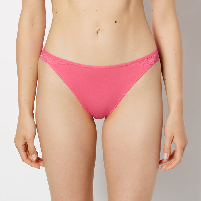 Cheeky Panty With Lace Trim in Pink Flambe