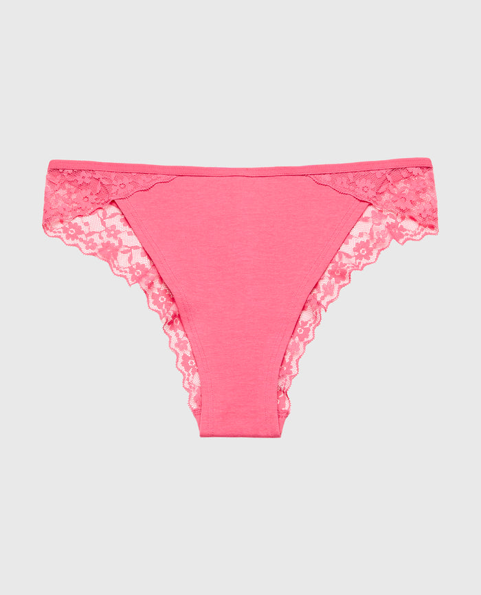 Cheeky Panty With Lace Trim in Pink Flambe