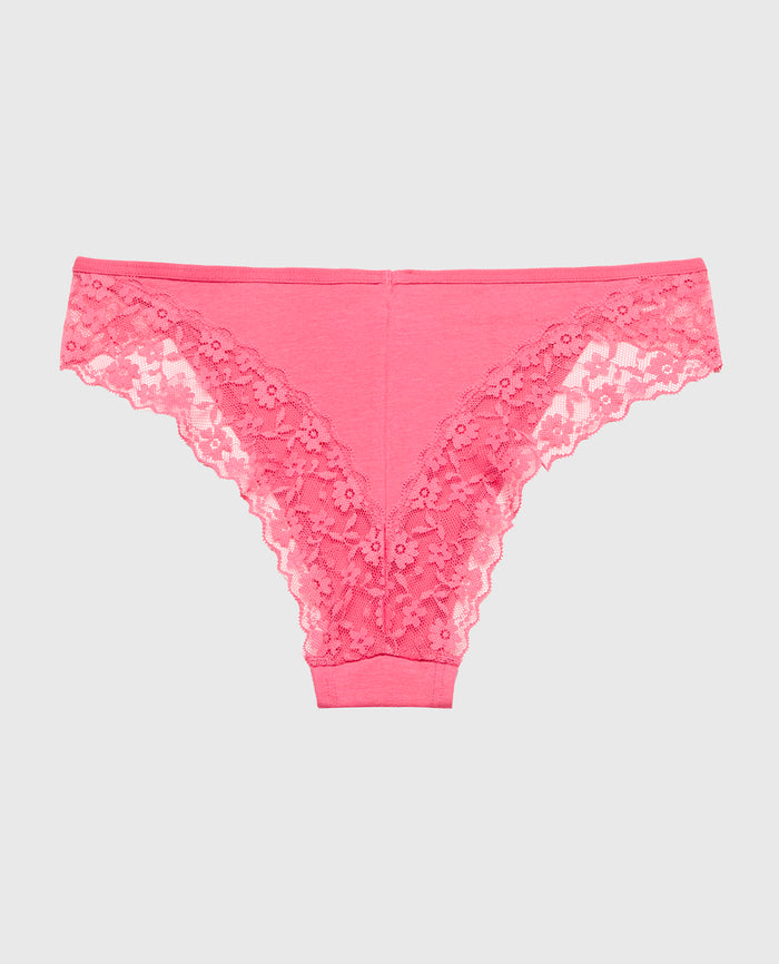 Cheeky Panty With Lace Trim in Pink Flambe