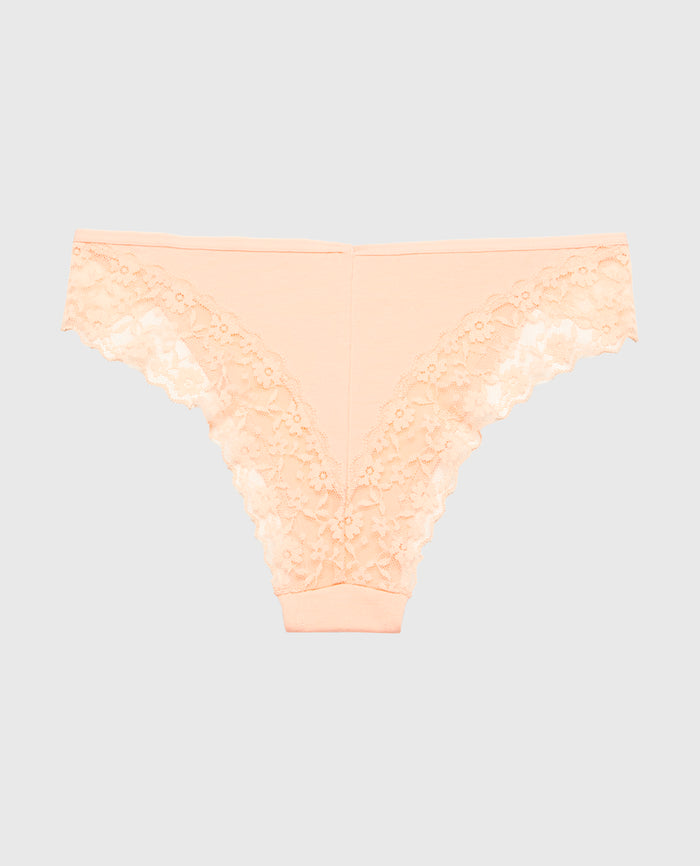 Cheeky Panty With Lace Trim in Tropical Peach