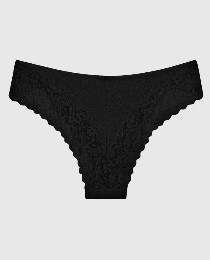 Cheeky Panty With Lace Trim in Tuxedo Black