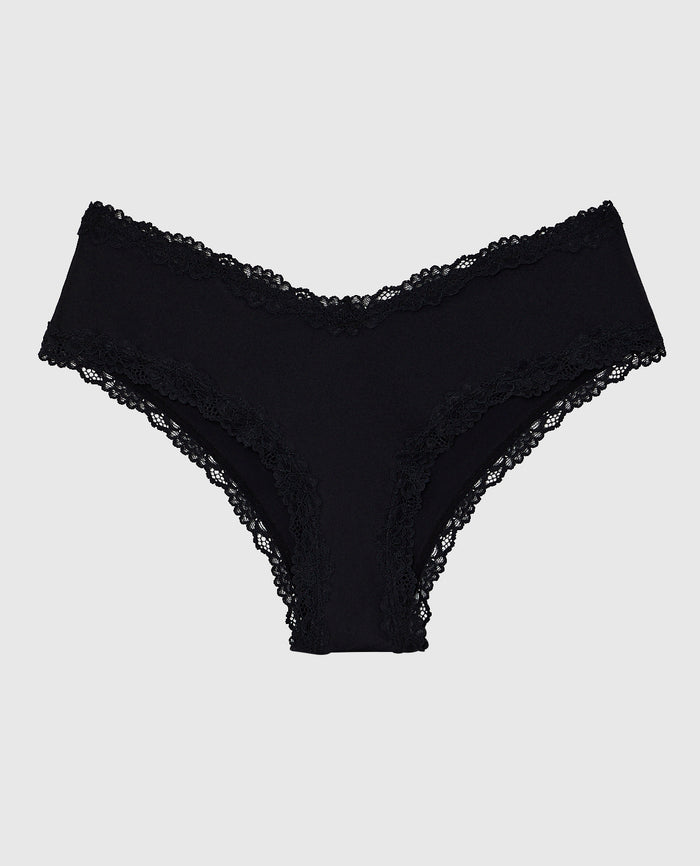 Cheeky Panty With Lace Trim in Tuxedo Black
