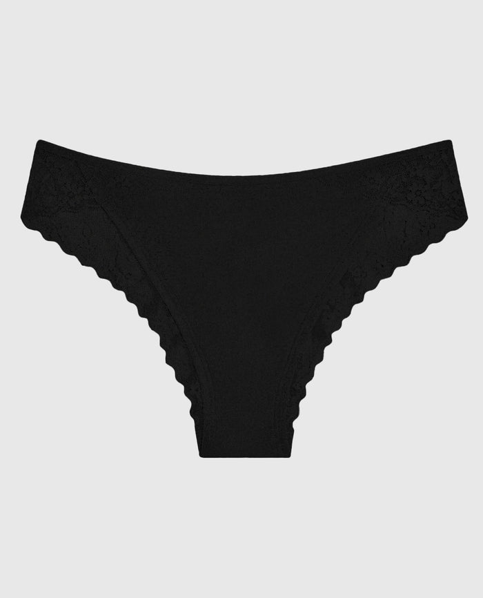 Cheeky Panty With Lace Trim in Tuxedo Black