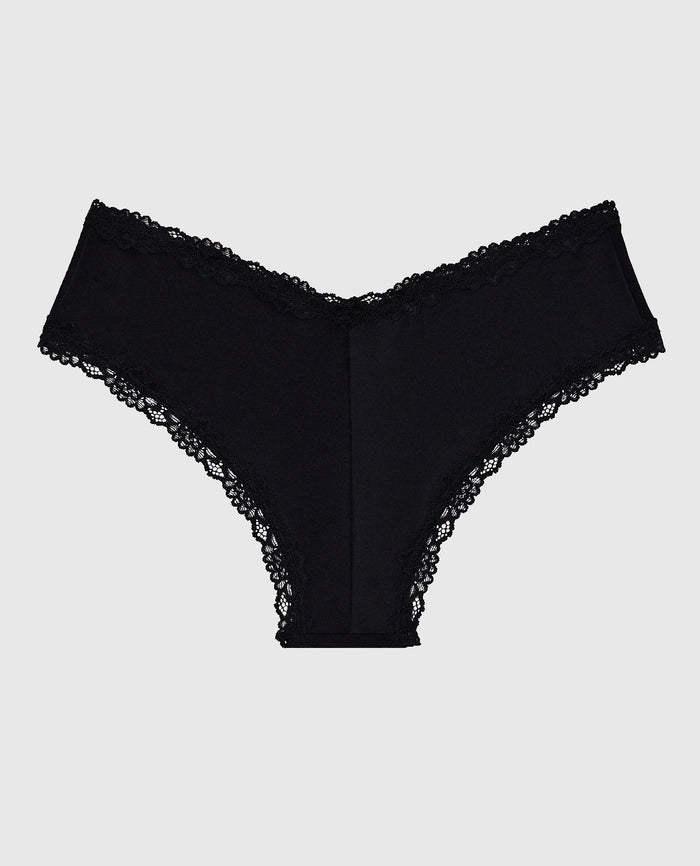 Cheeky Panty With Lace Trim in Tuxedo Black