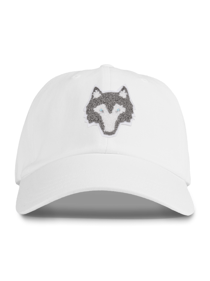 Arctic White Chenille Wolf Dad Hat - Front View | Greyson Clothiers