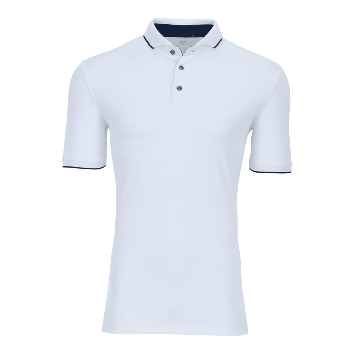 Greyson Clothiers Cherokee Polo in Arctic - White with Navy Tipping, Front View | Premium Men's Golf Polo