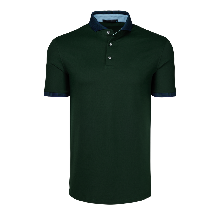 Greyson Clothiers Cherokee Short Sleeve Polo in Forest Green - Contrast Collar Detail, Front View | Men's Golf Polo