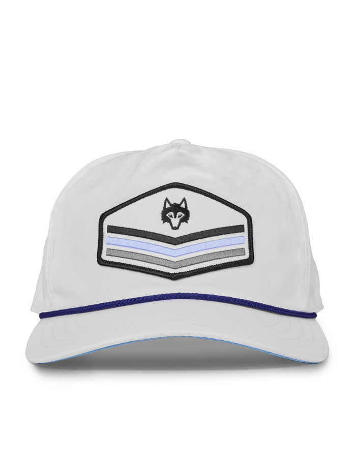 Greyson Clothiers Arctic Chevron Rope Hat - Front View, Wolf Patch & Navy Rope Brim Detail | Greyson Clothiers