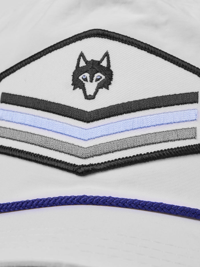 Arctic Nylon Chevron Rope Hat - Close-Up Wolf Patch & Multicolor Chevron Embroidery Detail | Greyson Clothiers