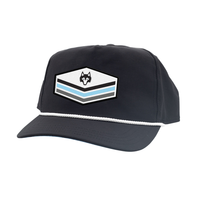 Greyson Clothiers Shepherd Chevron Rope Hat - 3/4 Angle, Wolf Patch & White Rope Brim | Greyson Clothiers