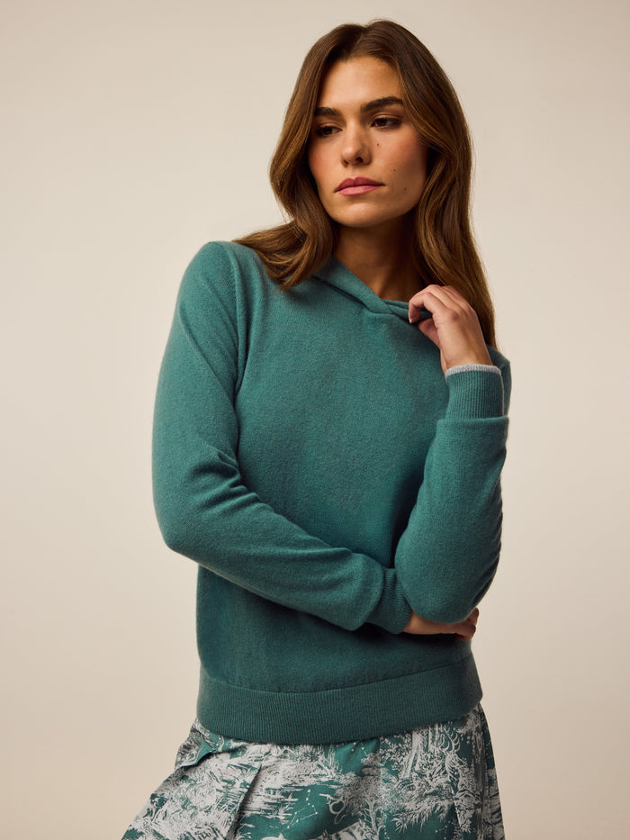Greyson Clothiers Classic Koko Hoodie in Marsh - Women's Wool Cashmere Hoodie, Front Three-Quarter View