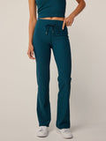 Aegean Cleo Flare Legging - Front Three-Quarter View, Drawstring High-Rise Waist | Greyson Clothiers