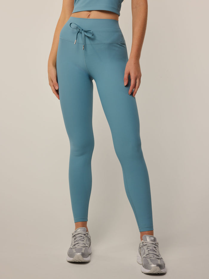 Agave Ribbed High-Waist Cleo Legging - Front View, Tonal Drawstring Waistband | Greyson Clothiers