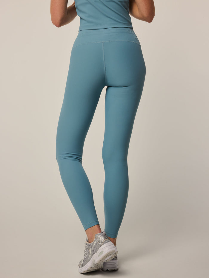 Agave Ribbed Cleo Legging - Back View, High-Waist Silhouette On Model | Greyson Clothiers