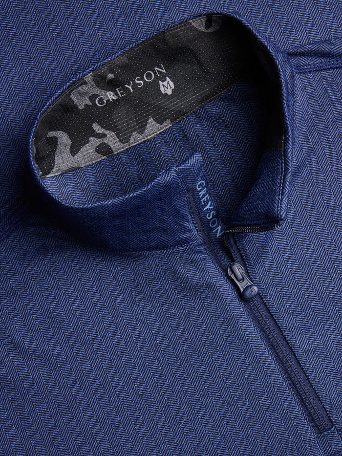 Navy Herringbone Colorado Quarter-Zip - Collar & Zip Detail with Camo Lining | Greyson Clothiers