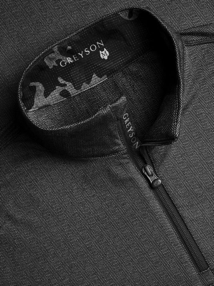 Black Herringbone Colorado Quarter-Zip - Collar & Zip Detail with Camo Lining | Greyson Clothiers